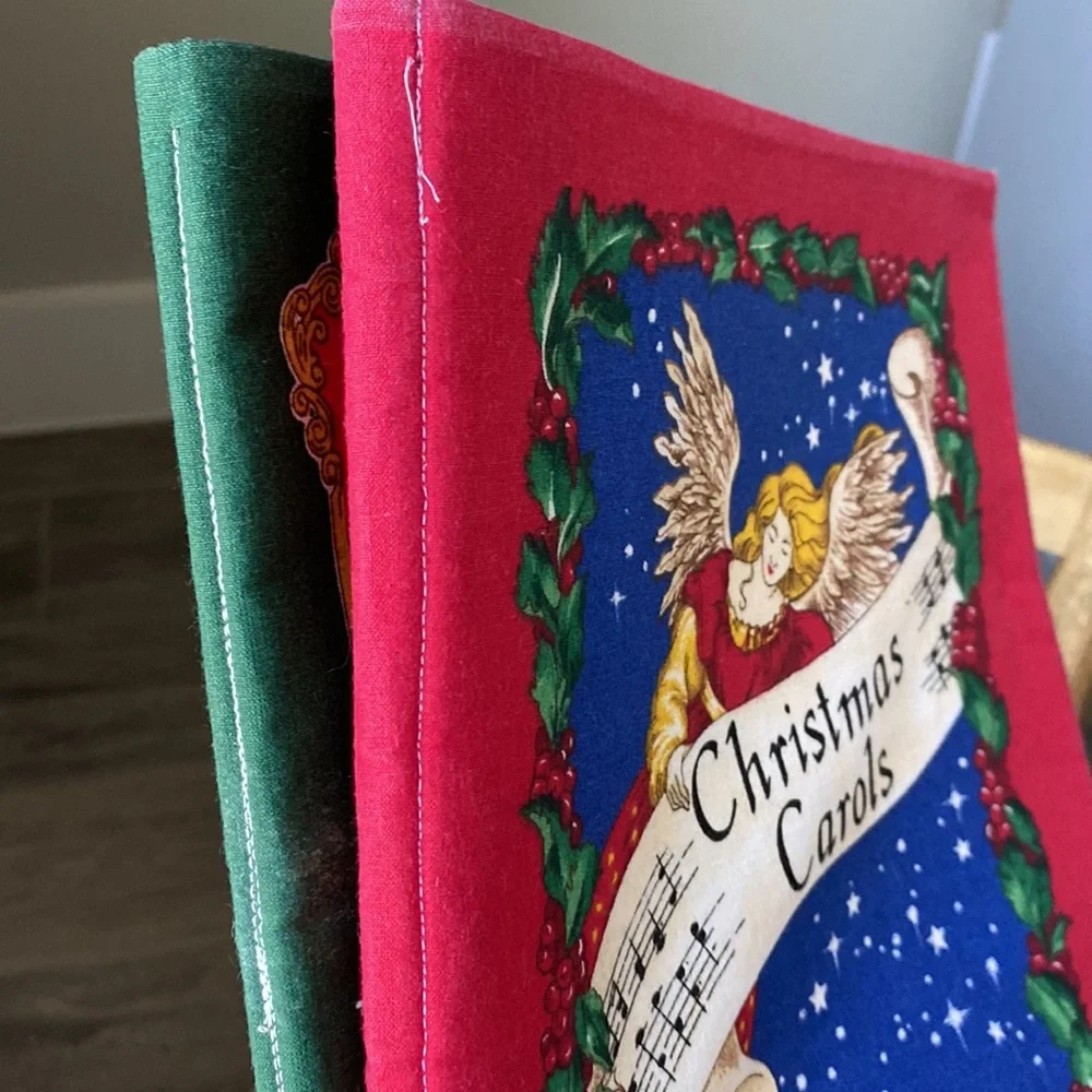 Vintage Fabric Christmas Books 10 1/2” by 9” Homemade!